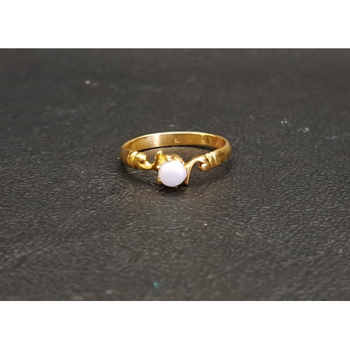 8 - OPAL SINGLE STONE RING
the round cabochon opal on unmarked high carat gold shank with scroll decorat... 