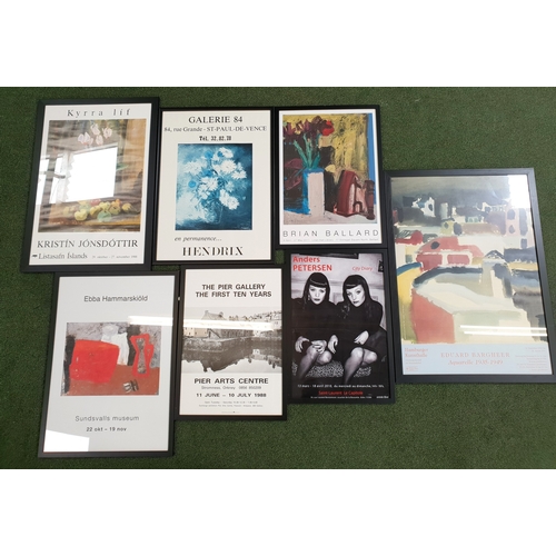 SEVEN GALLERY/EXHIBITION POSTERS
including Kristin Jonsdottir - Listasafn Islands, framed and glazed, 81 x 56cm; Hendrix - Galerie 84, framed and glazed, 73 x 52cm; Ebba Hammarskiold - Sundsvalls Museum, framed and glazed,73 x 53cm; The Pier Gallery the First Ten Years, framed and glazed, 63 x 45 cm; Brian Ballard - Linen Hall, framed and glazed, 66 x 48cm; Anders Peterson - Le Capitole, framed and glazed, 63 x 43cm; and Eduard Bargheer - Hamburger Knutshalle, framed and glazed, 90 x 65cm