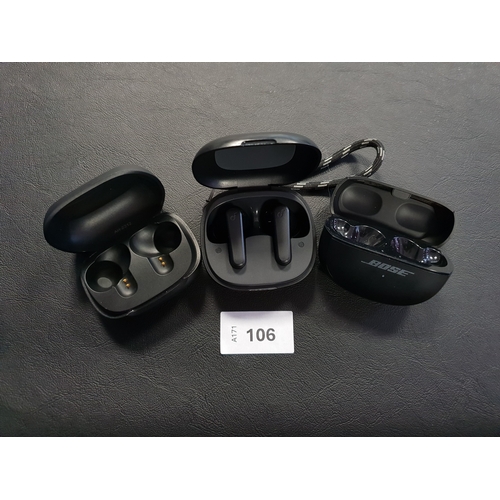 106 - PAIR OF SOUNDCORE EARBUDS IN CHARGING CASES
together with empty Skullcandy and Bose charging cases (... 