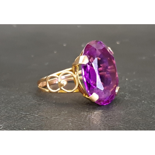 22 - ALEXANDRITE SINGLE STONE RING
the alexandrite measuring approximately 17.6 x 12.6 x 6.5mm, on unmark... 