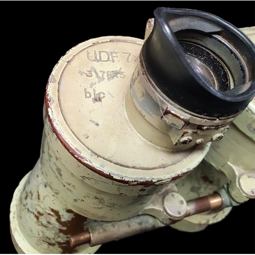 508 - RARE WWII GERMAN U-BOAT CONNING TOWER DECK BINOCULARS 
stamped ‘U.D.F 7x50 317815 blc’, complete wit... 