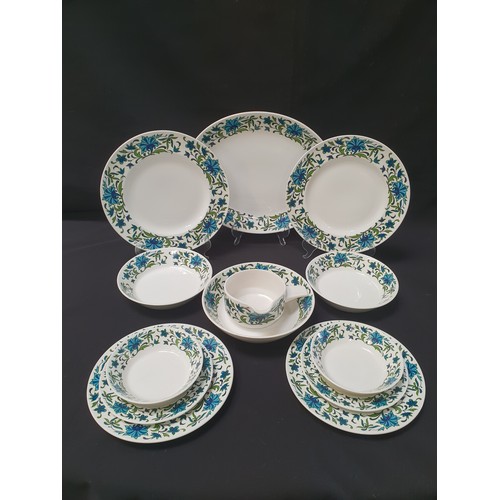 VINTAGE MIDWINTER SPANISH GARDEN DINNER SET
comprising ashet, six dinner plates, five starter plates, six side plates, six soup bowls, five desert bowls, serving bowl and sauce boat