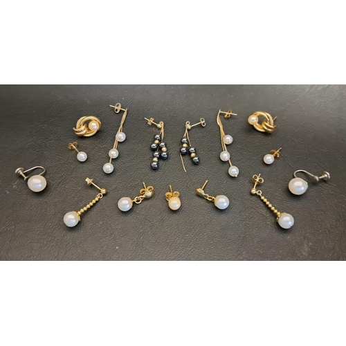38 - SIX PAIRS OF PEARL EARRINGS
comprising a pair of pearl drop earrings on eighteen carat gold ball rod... 
