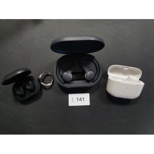 141 - TWO PAIRS FO JLAB EARBUDS IN CHARGING CASES
and a single Jlab earbud in charging case