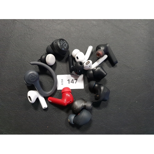 147 - SELECTION OF THIRTEEN LOOSE EARBUDS
including Apple, Bang & Olufsen, JBL and Sennheiser