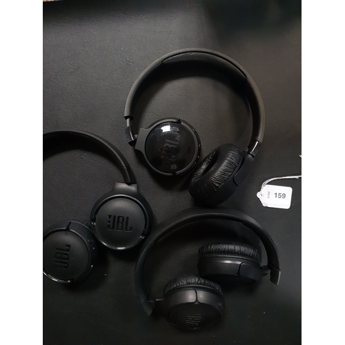 159 - THREE PAIRS OF JBL HEADPHONES
Note: Wear to pads