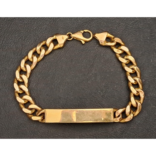 31 - NINE CARAT GOLD IDENTITY BRACELET
the panel without engraving flanked by curb link bracelet, 20.5cm ... 