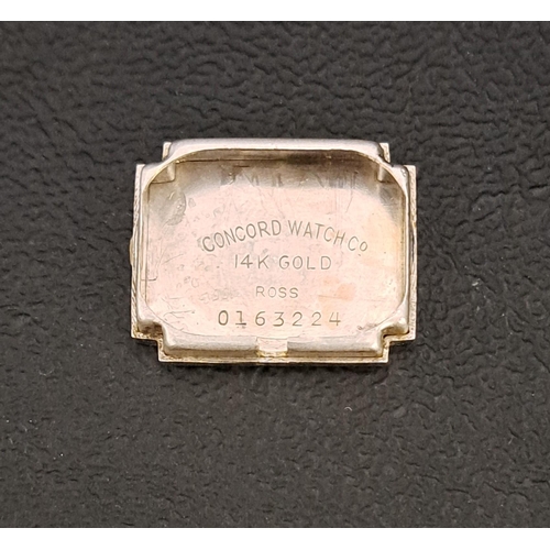 51 - LADIES CONCORD WATCH CO. FOURTEEN CARAT WHITE GOLD CASED COCKTAIL WATCH
the rectangular silvered dia... 