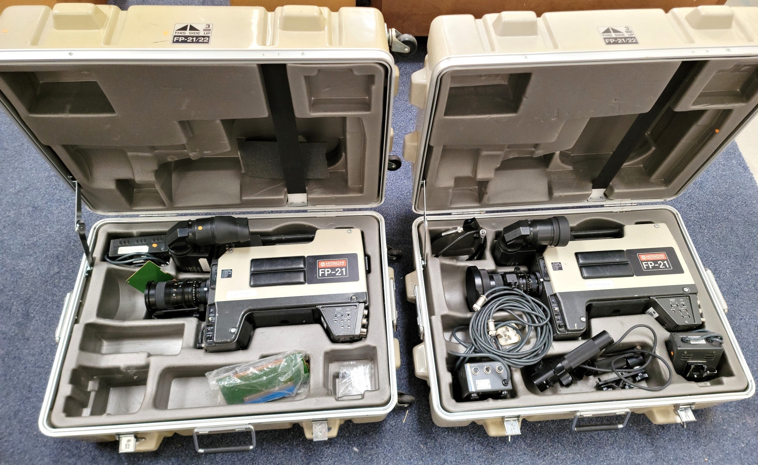 TWO VINTAGE HITACHI FP-21 BROADCAST VIDEO CAMERAS and accessories in ...