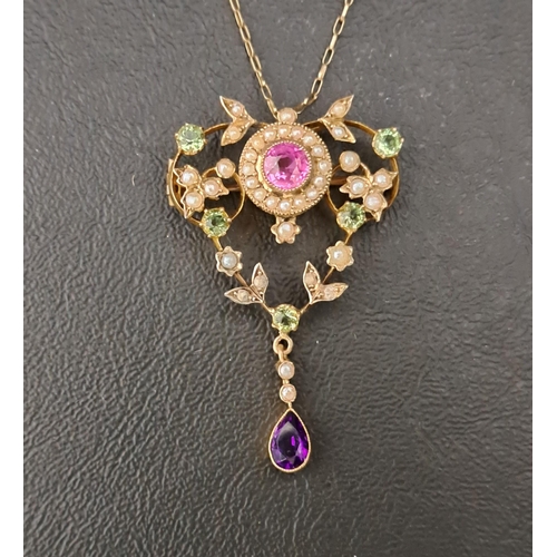 95 - ATTRACTIVE GEMSET EDWARDIAN HOLBEIN BROOCH/PENDANT
set with a central pink topaz in seed pearl and p... 