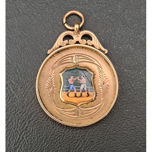 474 - NINE CARAT GOLD BOXING MEDAL
the front with central enamel cartouche depicting two boxers, Birmingha... 