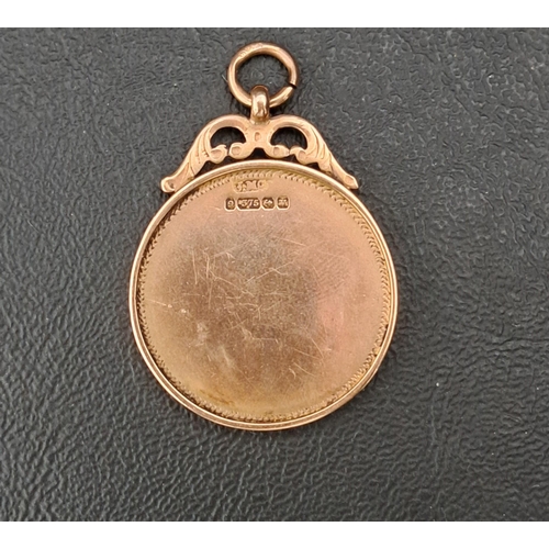 474 - NINE CARAT GOLD BOXING MEDAL
the front with central enamel cartouche depicting two boxers, Birmingha... 
