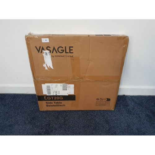 33 - SONGMICS VASAGLE SIDE TABLE
with tempered glass top and metallic gold frame, 1 box, SKU number: LGT2... 