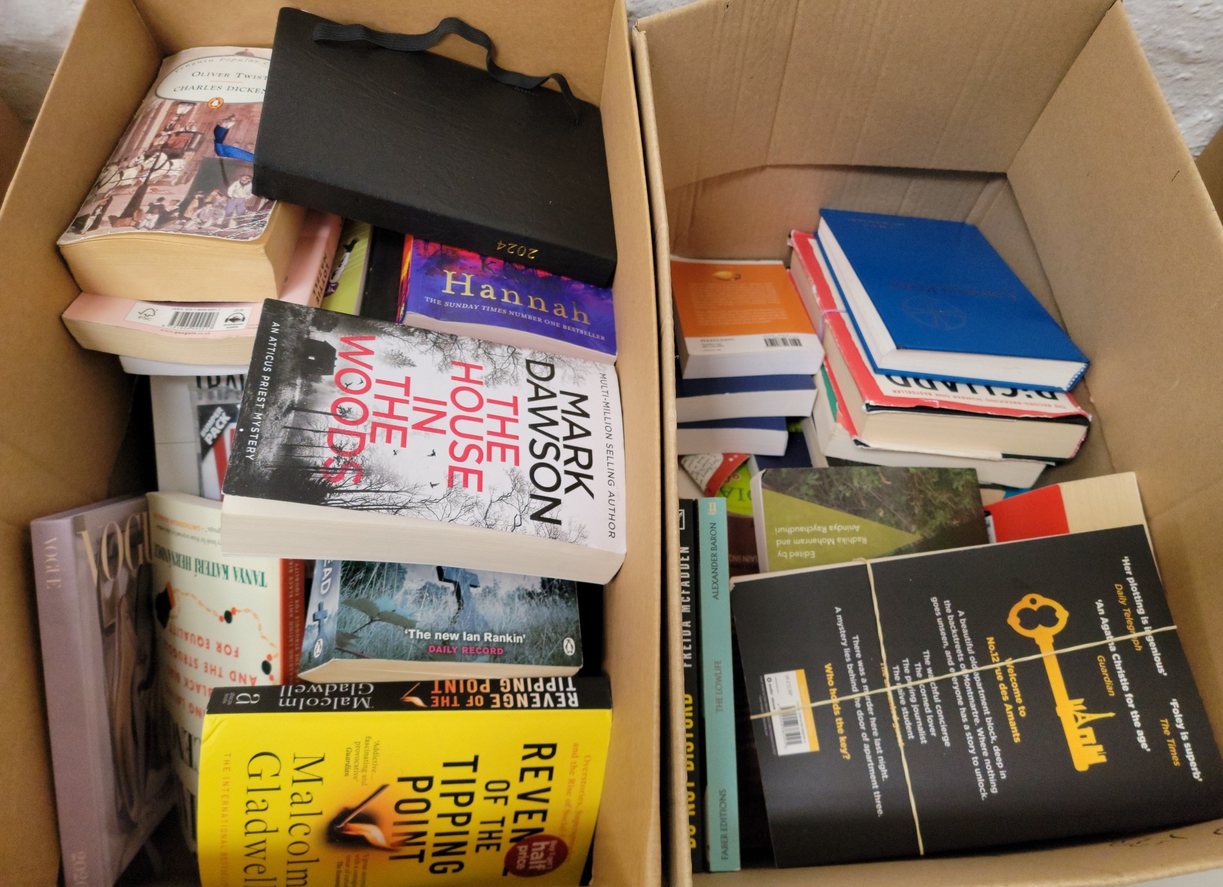 TWO BOXES OF BOOKS including paperback and hardback