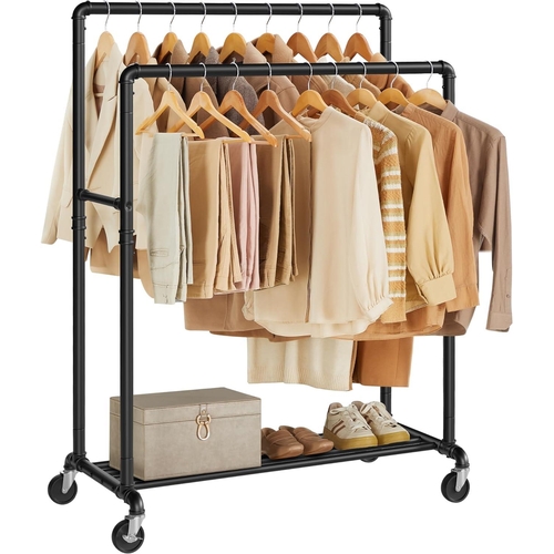 61 - SONGMICS CLOTHES RAIL ON WHEELS
with 2 100cm Hanging Rails and Shelf, 1 box, SKU number: HSR60BV1, R... 