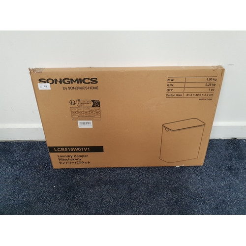 45 - SONGMICS COLLAPSIBLE LAUNDRY BASKET
in cream, 1 box, SKU number: LCB515W01V1, RRP: £20.00, box size ... 
