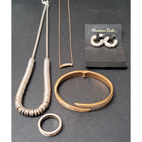 SELECTION OF FASHION JEWELLERY
comprising a silver Links of London Sweetie necklace, a Michael Kors pave set crossover bangle, a pair of Massimo Dutti earrings, a Sno of Sweden ring, and a Fossil feather decorated necklace