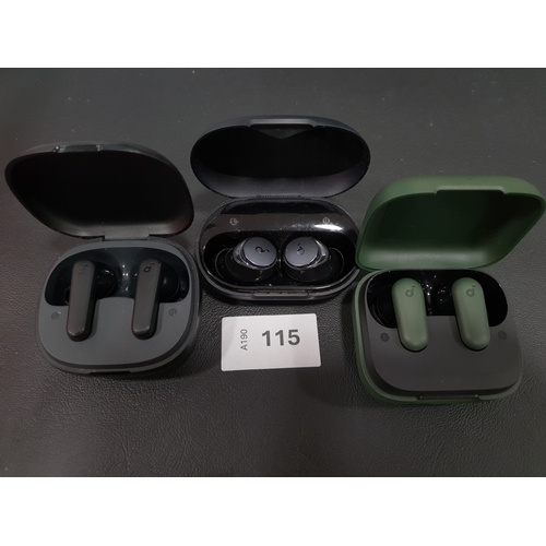 115 - THREE PAIRS OF SOUNDCORE EARBUDS IN CHARGING CASES