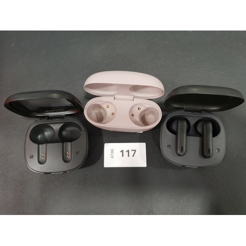 117 - PAIR OF JBL EARBUDS IN CHARGING CASE
together with empty Sony and JBL charging cases