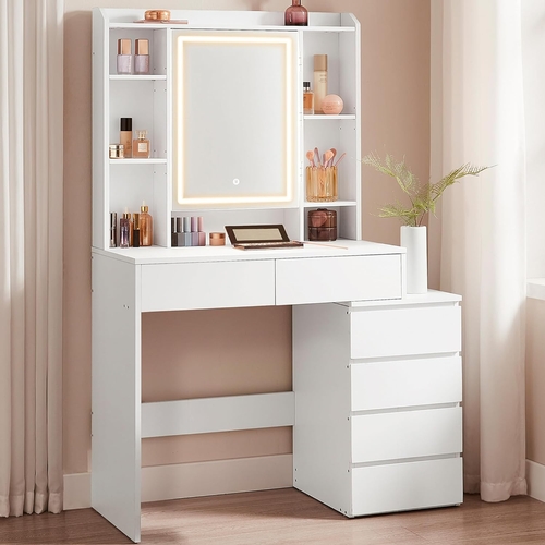513 - SONGMICS VASAGLE KAILYN COLLECTION DRESSING TABLE WITH LED LIGHTS 
with adjustable shelves, in cloud... 