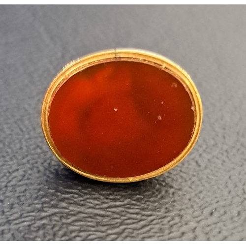 34 - UNUSUAL VICTORIAN NINE CARAT GOLD SEAL
with rooster handle and engraved scroll decoration, with blan... 