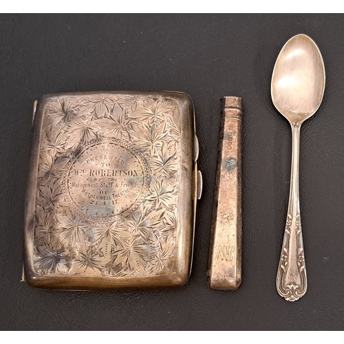 143 - SMALL SELECTION OF SILVER ITEMS
comprising a George V cigarette case with floral engraved decoration... 