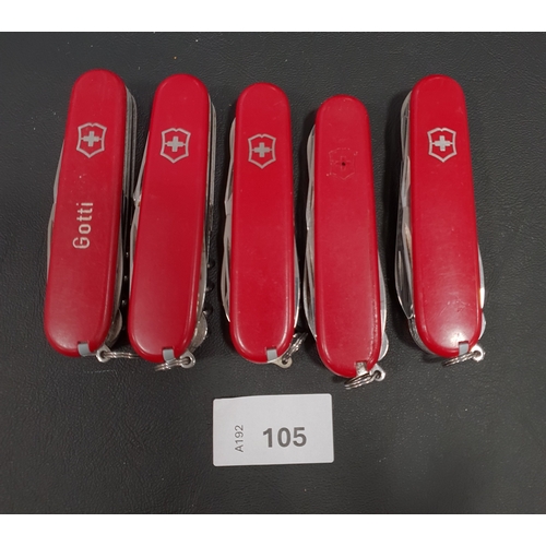 105 - FIVE VICTORINOX SWISS ARMY KNIVES
of various sizes and designs
Note: You must be over the age of 18 ... 