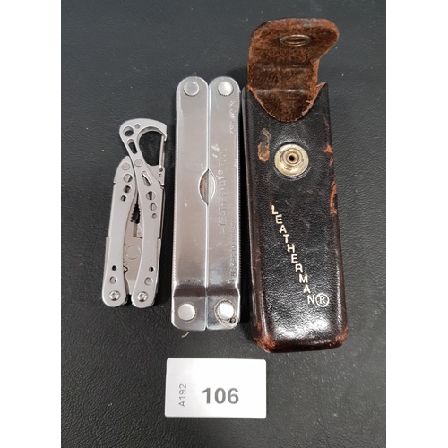 106 - TWO LEATHERMAN MULTI TOOLS
including a Style PS
Note: You must be over the age of 18 to bid on this ... 