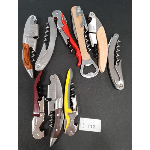 113 - SELECTION OF NINE BOTTLE OPENERS, CORK SCREWS AND WAITERS FRIENDS