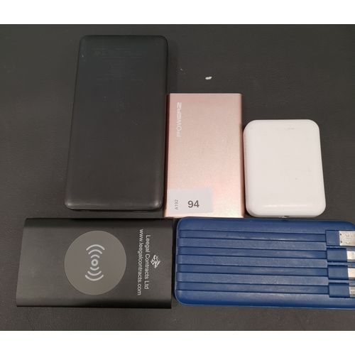 94 - SELECTION OF FIVE POWERBANKS
including Anker