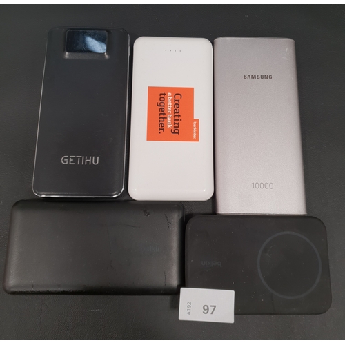 97 - SELECTION OF FIVE POWERBANKS
including Belkin