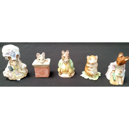 FIVE BESWICK BEATRIX POTTER MOUSE FIGURINES
comprising Lady Mouse (BP3b mark), Hunca Munca Sweeping (BP3b mark), Samuel Whiskers (BP3b mark), Tom Thumb (BP3c mark) and Timmy Willie (BP3a mark), the tallest 9.8cm high