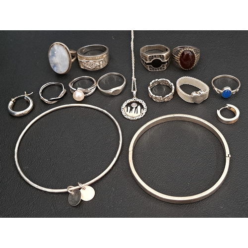 15 - SELECTION OF SILVER JEWELLERY
comprising ten silver rings including a rainbow moonstone set dress ri... 