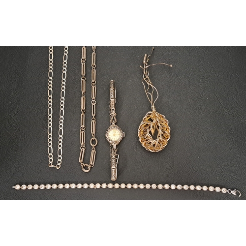 35 - SELECTION OF SILVER JEWELLERY
comprising a heavy fancy link neck chain, approximately (33g), a curb ... 