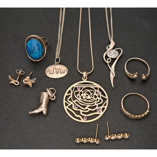 59 - SELECTION OF SILVER JEWELLERY
comprising three pendants on chains, three rings, two pairs of earring... 