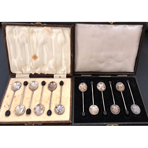 168 - TWO SETS OF SIX GEORGE V SILVER COFFEE BEAN SPOONS
one set Birmingham 1934, maker Barker Brothers Si... 