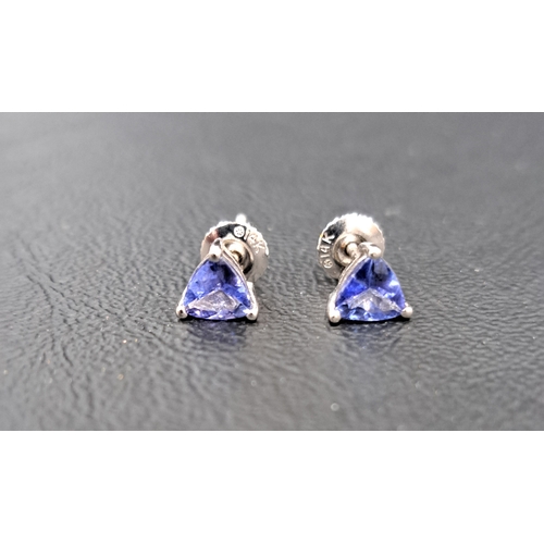 8 - PAIR OF TANZANITE STUD EARRINGS
the trillion cut gemstones measuring approximately 5.3 x 5.2mm, in f... 