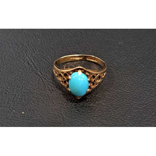 13 - TURQUOISE SINGLE STONE RING
the oval cabochon turquoise section measuring approximately 8.8 x 6.2mm,... 