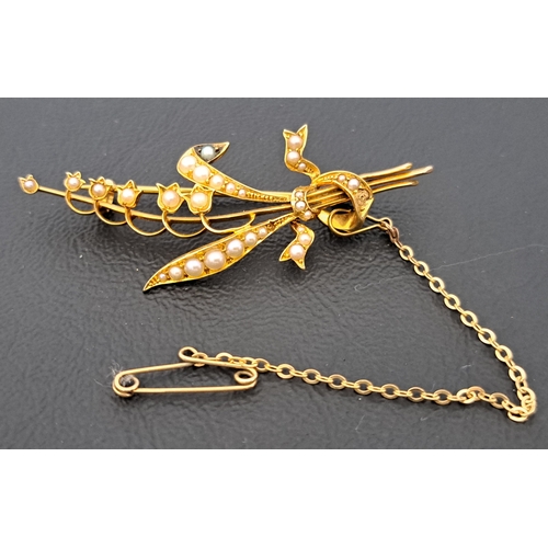 31 - SEED PEARL SPRAY BROOCH
in unmarked gold (tests as 14/15ct), approximately 5.2cm long and 5 grams, w... 