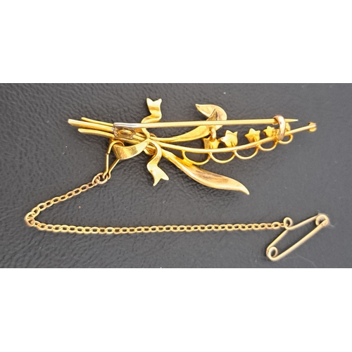 31 - SEED PEARL SPRAY BROOCH
in unmarked gold (tests as 14/15ct), approximately 5.2cm long and 5 grams, w... 