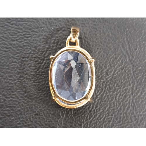 51 - BLUE TOPAZ SINGLE STONE PENDANT
the oval cut topaz measuring approximately 18.2 x 13.2 x 7.7mm, in u... 
