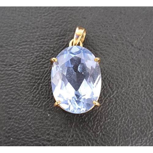 51 - BLUE TOPAZ SINGLE STONE PENDANT
the oval cut topaz measuring approximately 18.2 x 13.2 x 7.7mm, in u... 