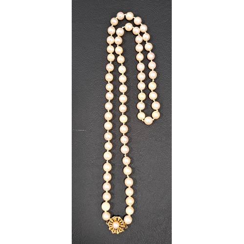 52 - PEARL NECKLACE
with individually knotted pearls and pearl set nine carat gold clasp, 52cm long