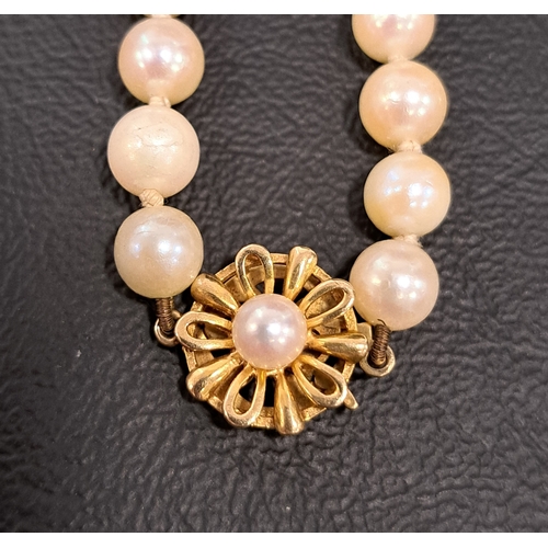 52 - PEARL NECKLACE
with individually knotted pearls and pearl set nine carat gold clasp, 52cm long