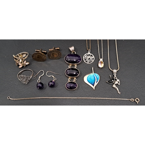 4 - SELECTION OF SILVER/SILVER MOUNTED JEWELLERY
comprising a Malcolm Gray for Ortak enamel decorated 'L... 