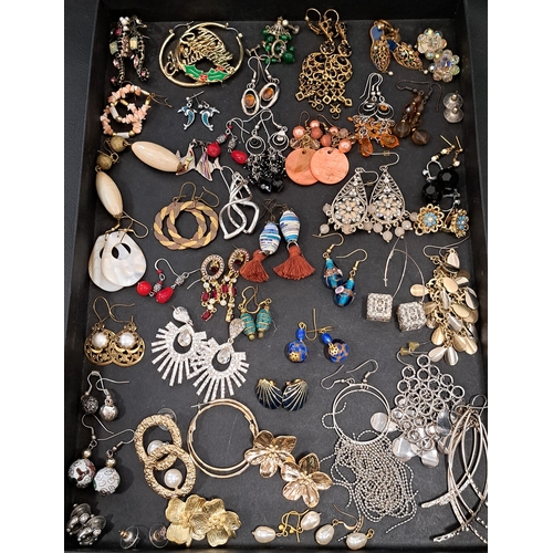 53 - FORTY-SEVEN PAIRS OF VINTAGE EARRINGS
including drops earrings, studs and hoops, the majority for pi... 