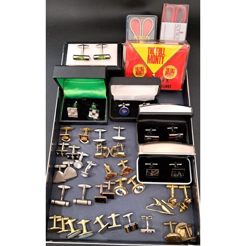 58 - SELECTION OF CUFFLINKS
including ones inset with compasses and spirit levels, enamel decorated examp... 