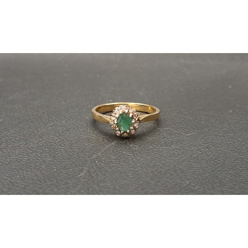 44 - EMERALD AND DIAMOND CLUSTER RING
the central oval cut emerald approximately 0.35cts, in ten diamond ... 