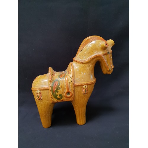184 - MID CENTURY BITOSSI CERAMIC HORSE SCULPTURE 
by designer Aldo Londi, in distinctive mustard yellow g... 