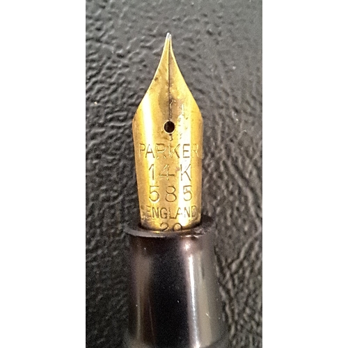 329 - PARKER VACUMATIC FOUNTAIN PEN
with fourteen carat gold nib and laminated celluloid barrel